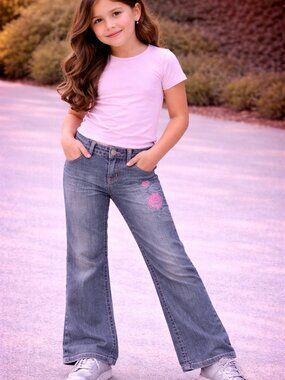 DKNY KIDS Jeans Size 4 Dark Wash Denim Pink Stitch Straight KDS19